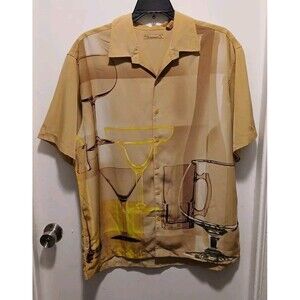 Havanera Co. Men’s Shirt XL–Brown Short Sleeve Button Down – Martini Glass Print